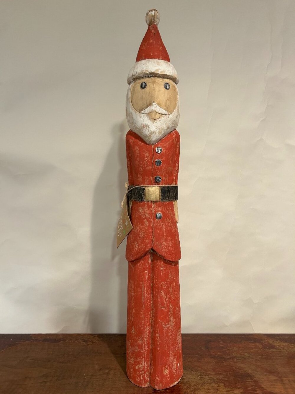 NWT Hand-carved, solid mango wood Christmas Santa figurine
